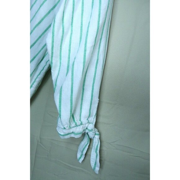 Scoop Linen Blend Shirt Women's Size XXL (20) Dress Tie Sleeve Cuffs Striped EUC - Picture 7 of 9
